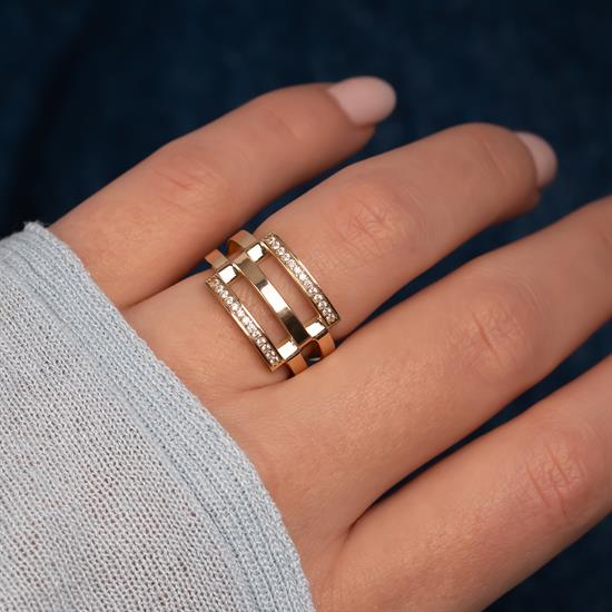 Taşlı Kaburga Model 14 Ayar Altın Yüzük