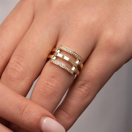 Taşlı Kaburga Model 14 Ayar Altın Yüzük