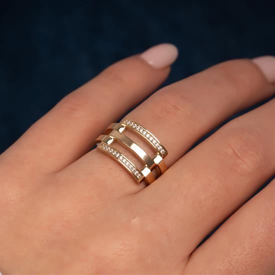 Taşlı Kaburga Model 14 Ayar Altın Yüzük