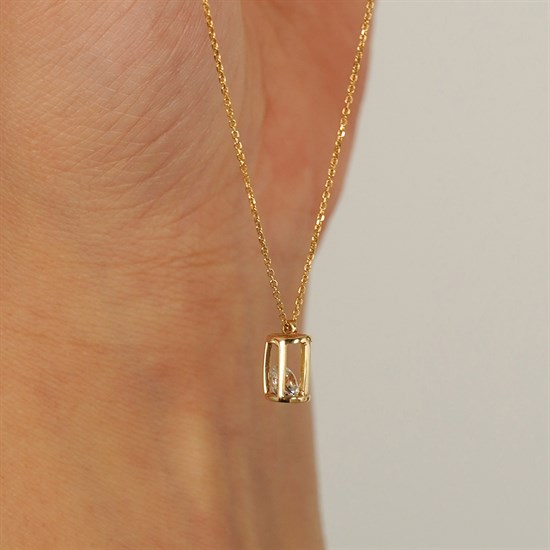 Taşlı Kafes 14 Ayar Altın Kolye