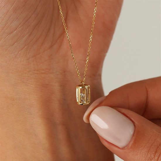 Taşlı Kafes 14 Ayar Altın Kolye