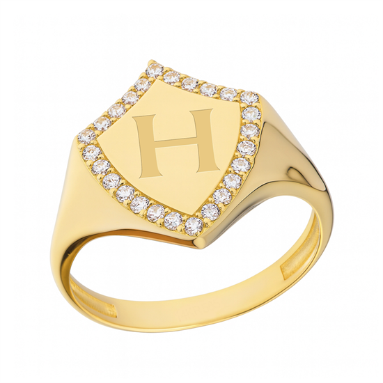 Taşlı Kalkan Model 14 Ayar Altın Yüzük