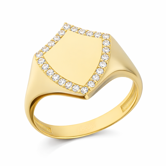 Taşlı Kalkan Model 14 Ayar Altın Yüzük