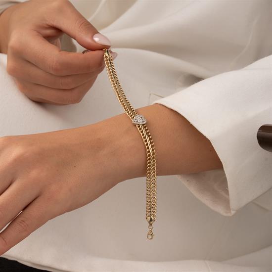 Taşlı Kalp 14 Ayar Altın Bileklik