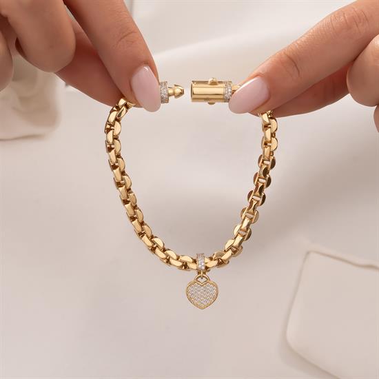 Taşlı Kalp Bileklik 14 Ayar Altın