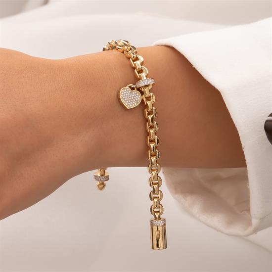 Taşlı Kalp Bileklik 14 Ayar Altın