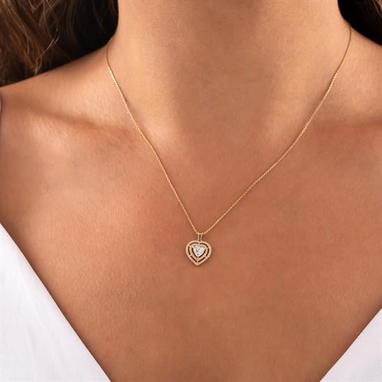 Taşlı Kalp 14 Ayar Altın Kolye