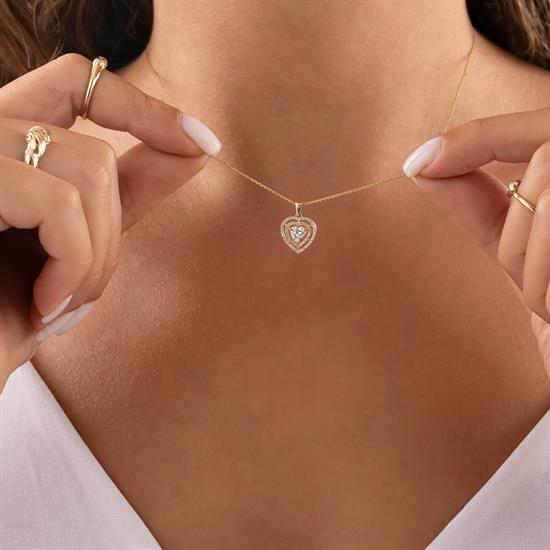 Taşlı Kalp 14 Ayar Altın Kolye