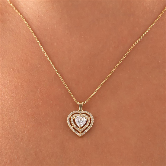 Kalp Taşlı Kolye 14 Ayar Altın
