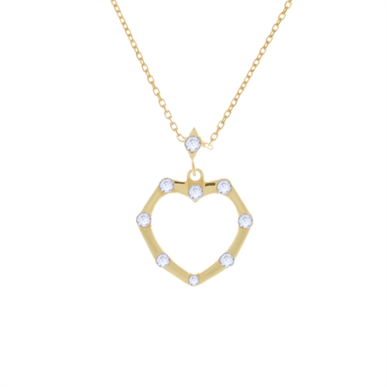 Taşlı Kalp 14 Ayar Altın Kolye