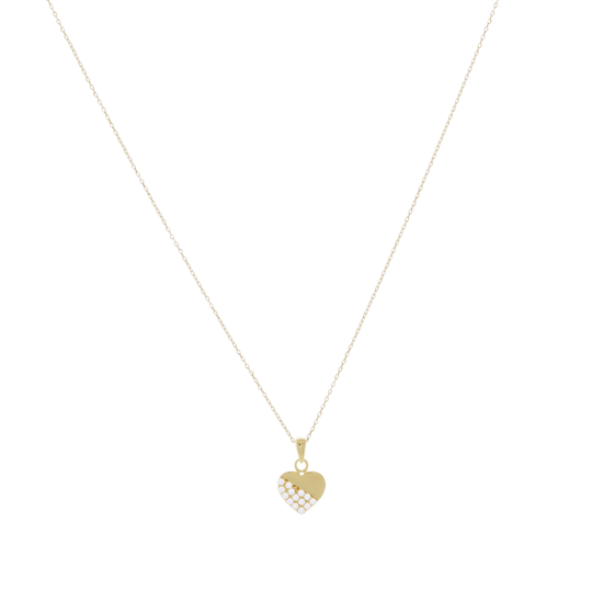 Taşlı Kalp 14 Ayar Altın Kolye