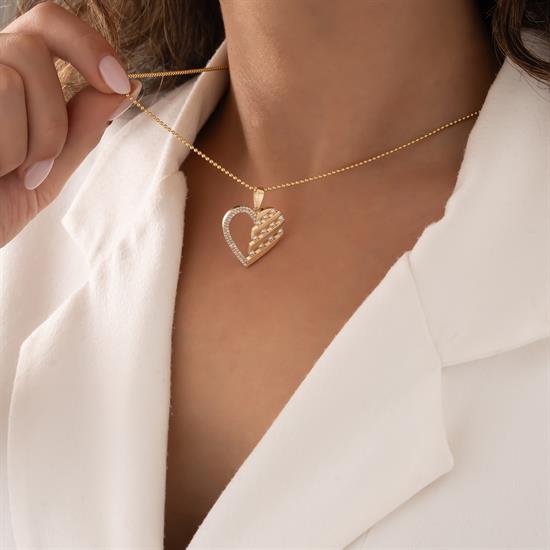 14 Ayar Altın Taşlı Kalp Kolye
