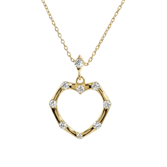 Taşlı Kalp 14 Ayar Altın Kolye