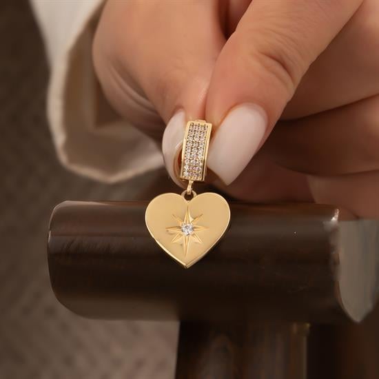 Taşlı Kalp 14 Ayar Kolye Ucu