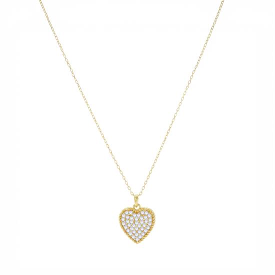 Taşlı Kalp Kolye 14 Ayar Altın