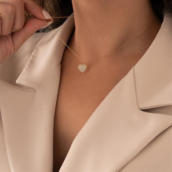 Taşlı Kalp Kolye 14 Ayar Altın