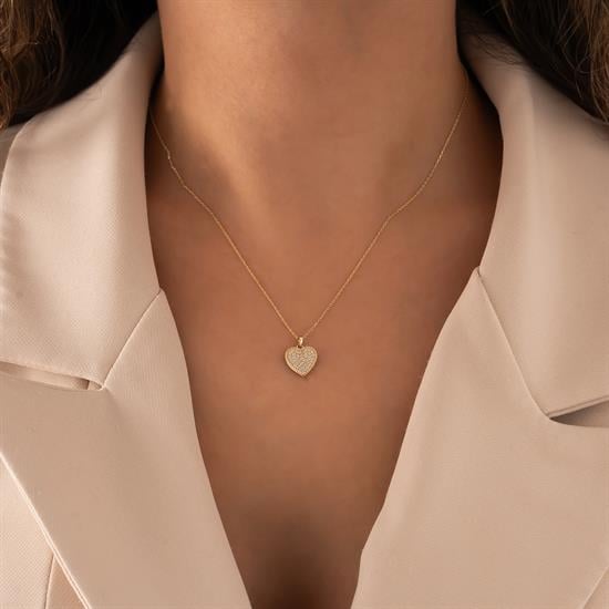 Taşlı Kalp Kolye 14 Ayar Altın