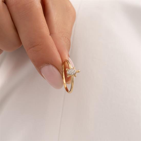 Taşlı Kaplumbağa 14 Ayar Altın Yüzük