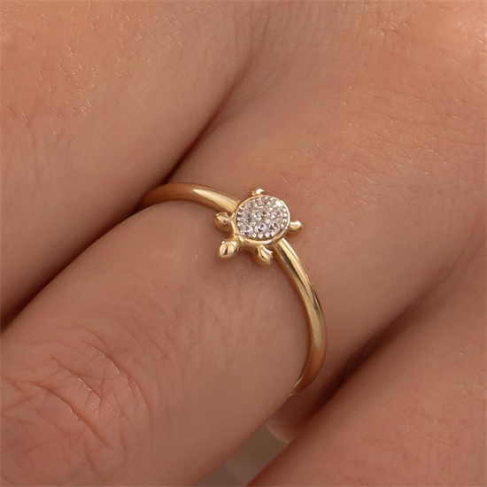 Taşlı Kaplumbağa 14 Ayar Altın Yüzük