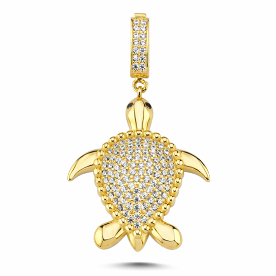 Taşlı Kaplumbağa Kolye Ucu 14 Ayar Altın