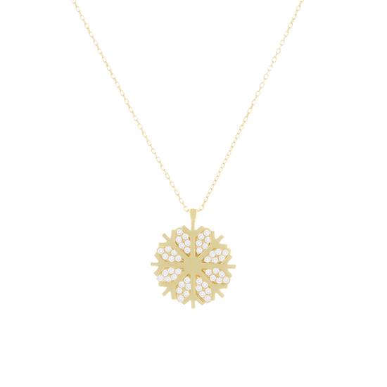 Taşlı Kar Tanesi 14 Ayar Altın Kolye