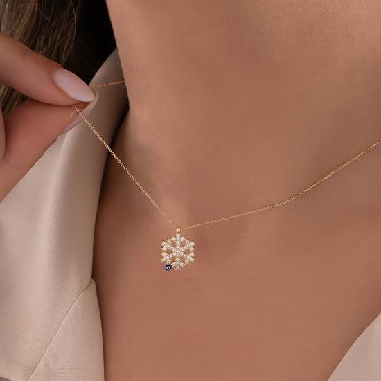 Taşlı Kar Tanesi 14 Ayar Altın Kolye