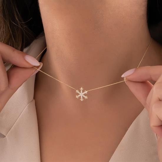 Taşlı Kar Tanesi 14 Ayar Altın Kolye