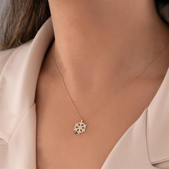 Taşlı Kar Tanesi 14 Ayar Altın Kolye