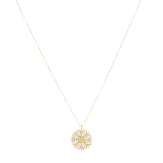 Taşlı Kar Tanesi 14 Ayar Altın Kolye