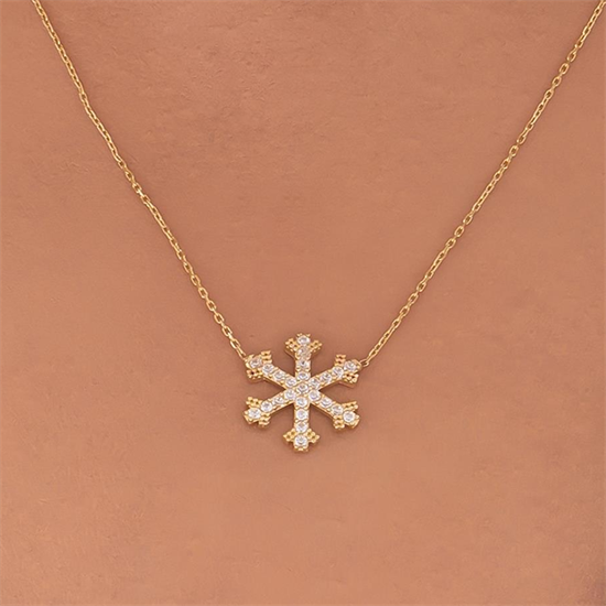 Taşlı Kar Tanesi Kolye Altın 14 Ayar