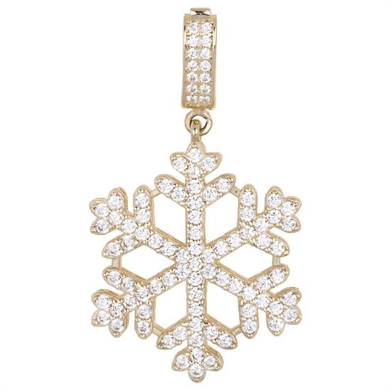 Taşlı Kar Tanesi Klipsli 14 Ayar Kolye Ucu 3,5 Cm