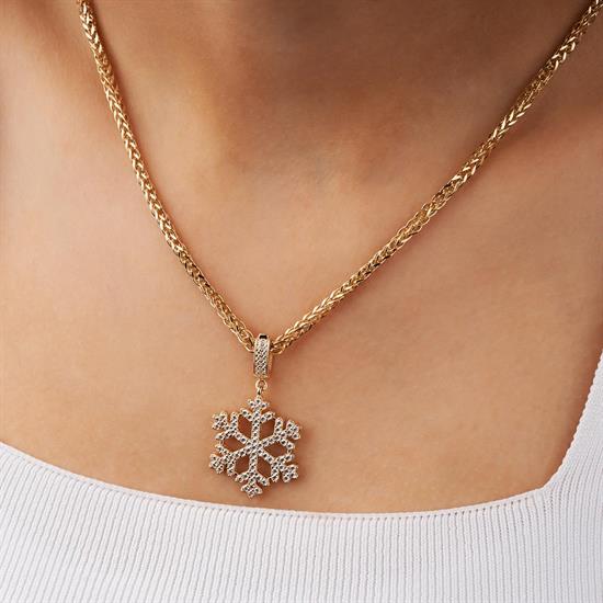 Taşlı Kar Tanesi Klipsli 14 Ayar Kolye Ucu 3,5 Cm