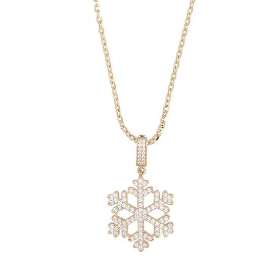 Taşlı Kar Tanesi Klipsli 14 Ayar Kolye Ucu 3,5 Cm