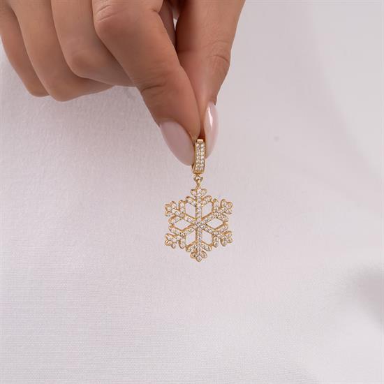 Taşlı Kar Tanesi Klipsli 14 Ayar Kolye Ucu 3,5 Cm