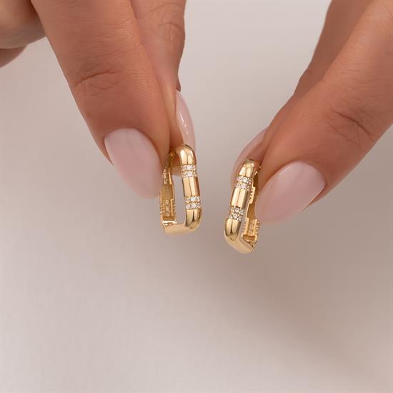 Taşlı Kare Küpe 14 Ayar Altın