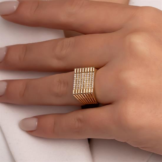 Taşlı Kare Model 14 Ayar Altın Yüzük