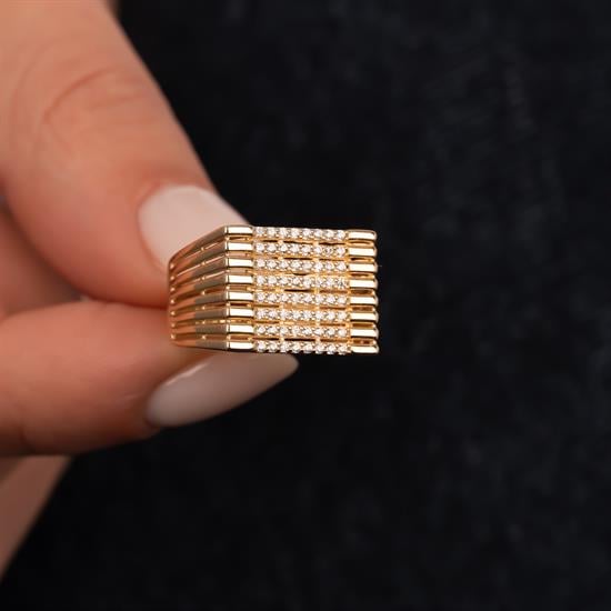 Taşlı Kare Model 14 Ayar Altın Yüzük