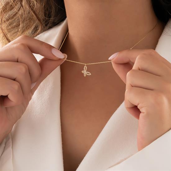 Taşlı Kelebek 14 Ayar Altın Kolye