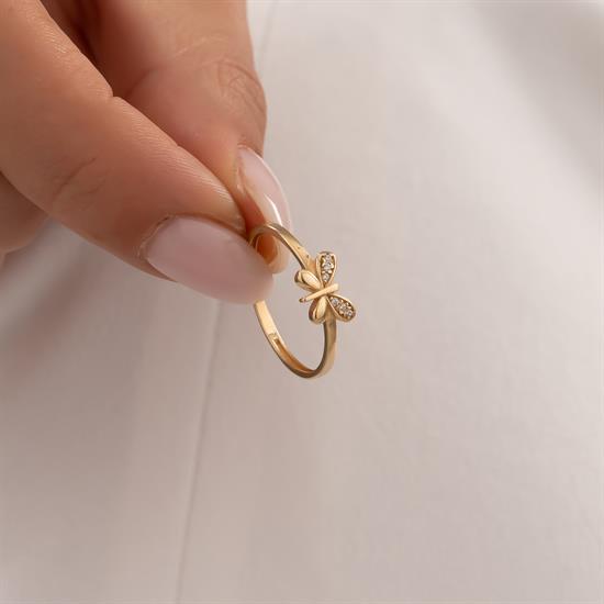 Taşlı Kelebek 14 Ayar Altın Yüzük