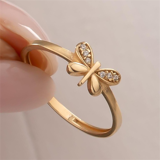 Taşlı Kelebek 14 Ayar Altın Yüzük