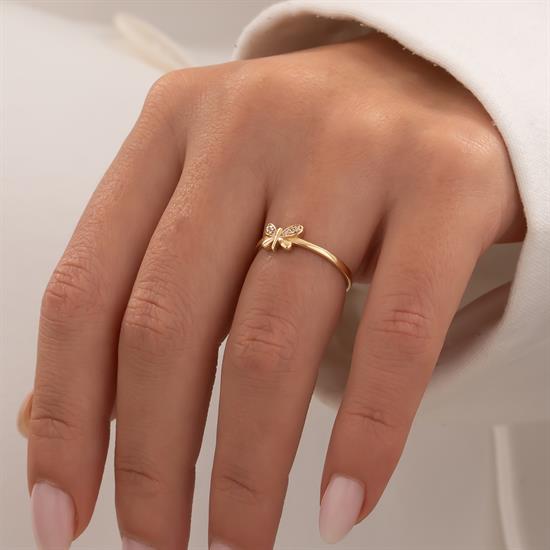 Taşlı Kelebek 14 Ayar Altın Yüzük