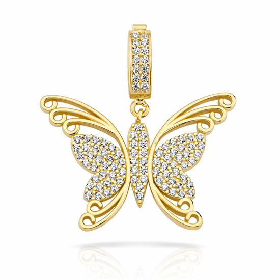 Taşlı Kelebek Kolye Ucu 14 Ayar Altın