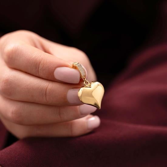 14 Ayar Altın Taşlı Klips Kalp Kolye Ucu