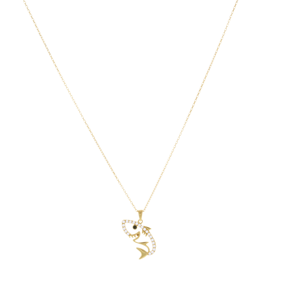 Taşlı Köpek Balığı 14 Ayar Altın Kolye