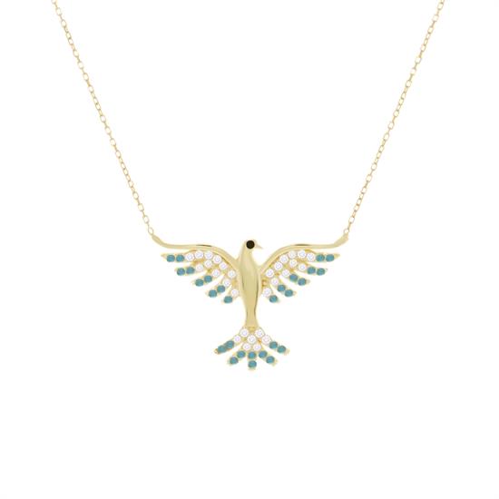 Taşlı Kuş 14 Ayar Altın Kolye