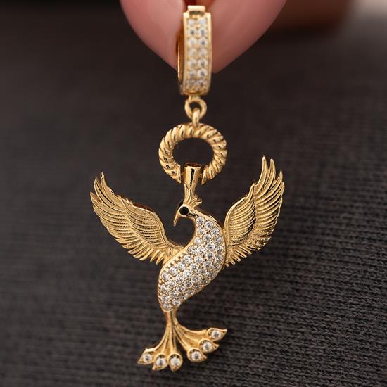 Taşlı Kuş 14 Ayar Kolye Ucu