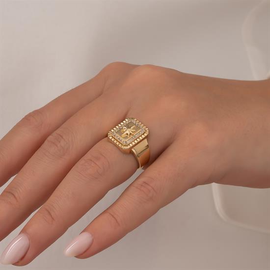 Taşlı Kuzey Yıldızı 14 Ayar Altın Yüzük