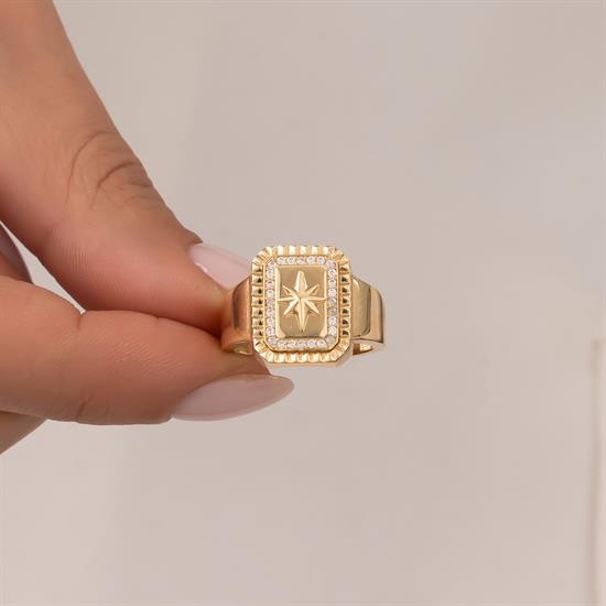 Taşlı Kuzey Yıldızı 14 Ayar Altın Yüzük