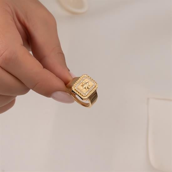 Taşlı Kuzey Yıldızı 14 Ayar Altın Yüzük