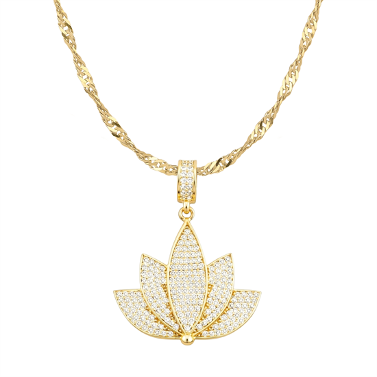Taşlı Lotus 14 Ayar Altın Kolye